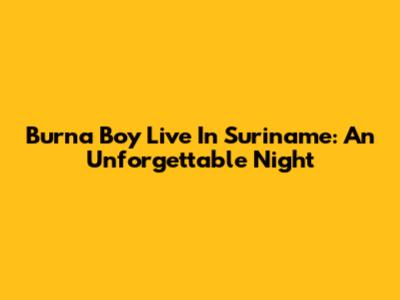 Burna Boy Live In Suriname: An Unforgettable Night