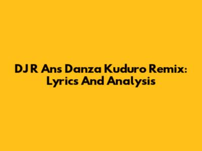 DJ R An's Danza Kuduro Remix: Lyrics And Analysis