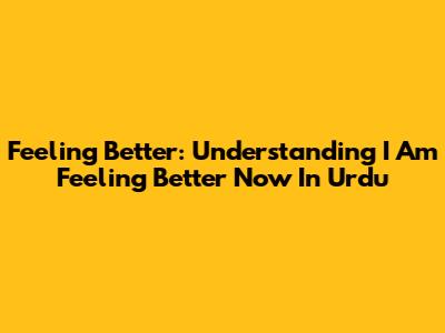 Feeling Better: Understanding 'I Am Feeling Better Now' In Urdu