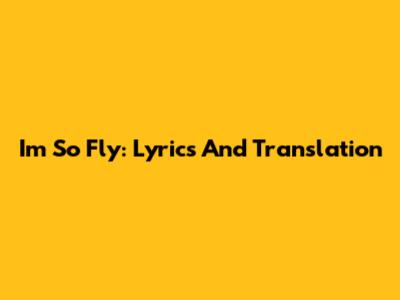 I'm So Fly: Lyrics And Translation