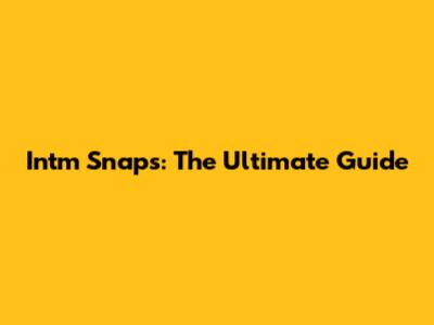 Intm Snaps: The Ultimate Guide