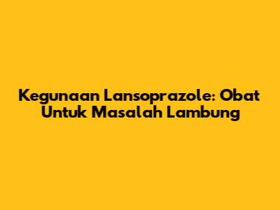 Kegunaan Lansoprazole: Obat Untuk Masalah Lambung