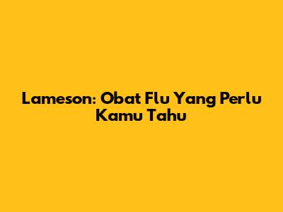 Lameson: Obat Flu Yang Perlu Kamu Tahu