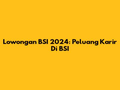 Lowongan BSI 2024: Peluang Karir Di BSI