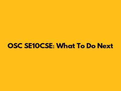 OSC SE10CSE: What To Do Next