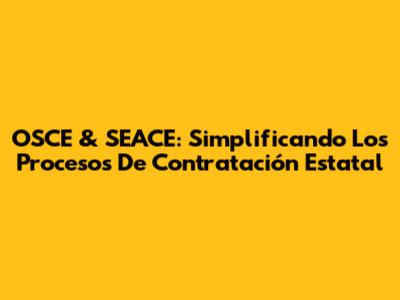 OSCE & SEACE: Simplificando Los Procesos De Contratación Estatal