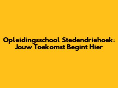 Opleidingsschool Stedendriehoek: Jouw Toekomst Begint Hier