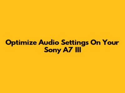 Optimize Audio Settings On Your Sony A7 III