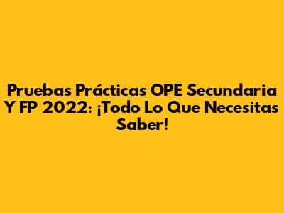 Pruebas Prácticas OPE Secundaria Y FP 2022: ¡Todo Lo Que Necesitas Saber!