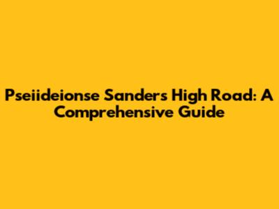 Pseiideionse Sanders High Road: A Comprehensive Guide
