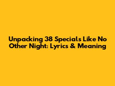 Unpacking 38 Special's 'Like No Other Night': Lyrics & Meaning
