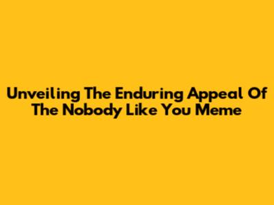 Unveiling The Enduring Appeal Of The Nobody Like You Meme