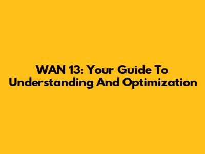 WAN 13: Your Guide To Understanding And Optimization